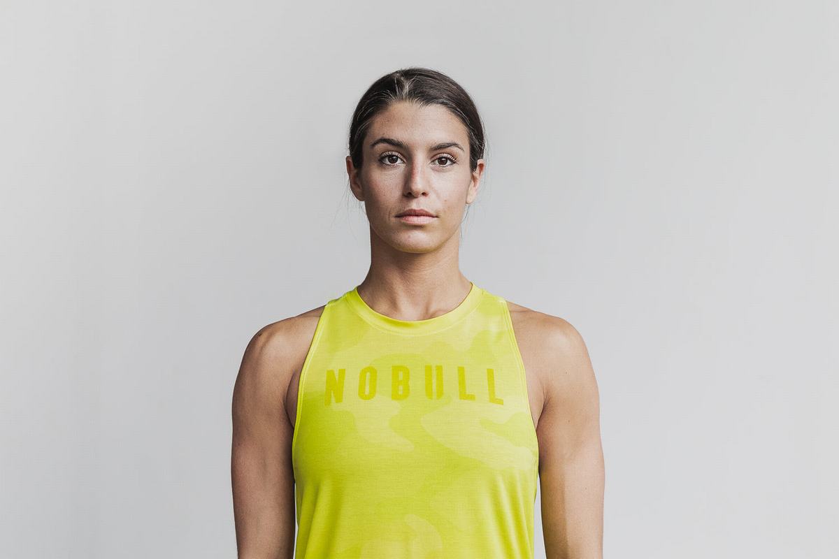 Nobull High-Neck Neon Women\'s Tank Tops Yellow Camo | Australia (CF6374)